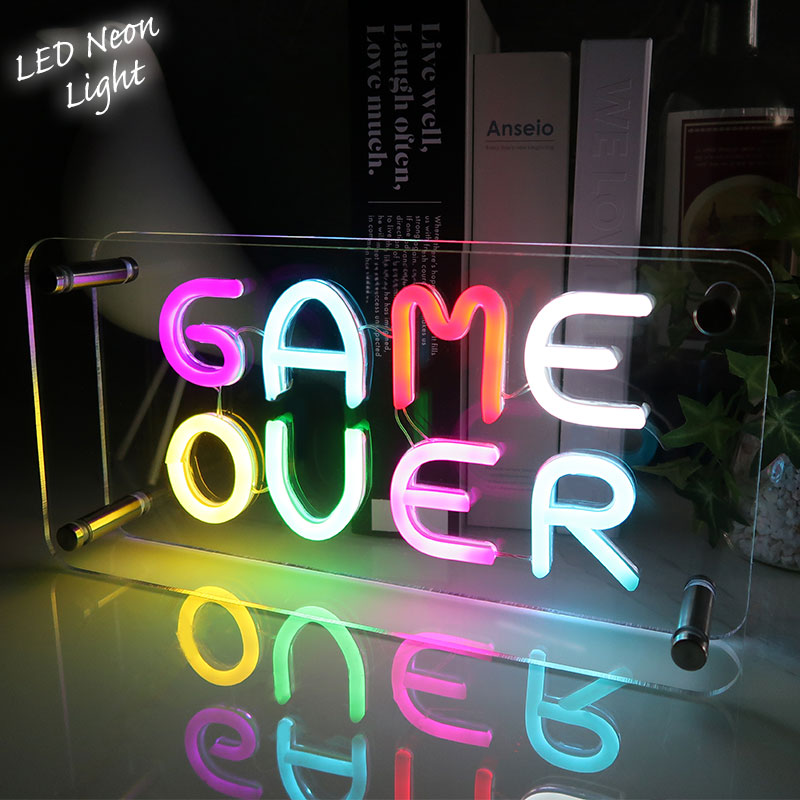 LEDネオンサイン ネオン管風 GAMEOVER インテリア ライト LED ネオンサイン 看板 サインボード 光る 光る看板 ネオン 部屋 玄関 子供部屋  NK-51